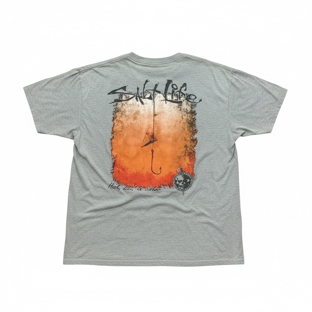 Salt Life Mens XL Hook Line Sinker Graphic Pocket T-Shirt Gray Short Sleeve